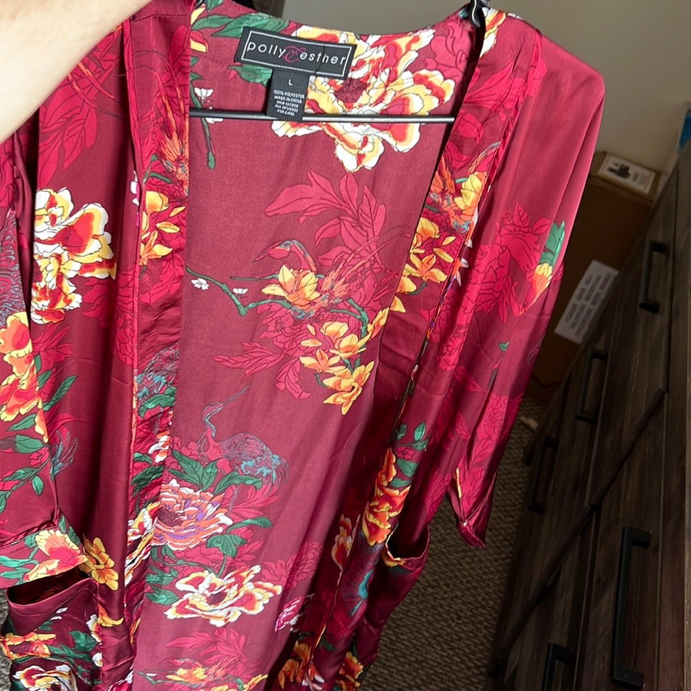 Burgundy kimono with flowers